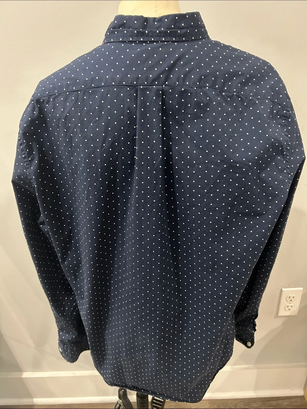 J. Crew Navy Button-Down Shirt with White Polka Dots